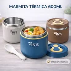 Marmita Térmica 600ml Inox com Colher Lancheira Portátil Tampa Hermética Compacta Academia Fitnes