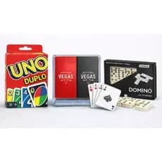 Jogos de Mesa Uno Duplo 112 Cartas Baralho Duplo 108 Cartas Dominó 28 Peças Escolha seu Jogo ou Kit