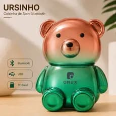 Caixinha de Som Bluetooth Ursinho RGB Portátil USB TF Card Recarregável