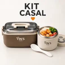 Kit Marmita Casal Inox 1000ml + 600ml Lancheira Térmica Portátil Trabalho Academia