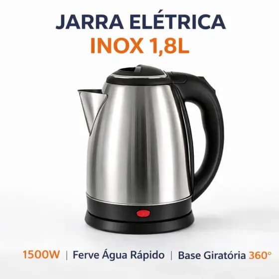 Chaleira Jarra Elétrica 1,8L Inox Base 360° Desligamento Automático Luz LED 220V Linha Premium