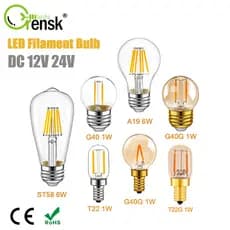 E27 DC 12V Lâmpada Led 24V A19 G40 T22 ST58 De Filamento De Baixa Tensão E12 E14 1W 6W Edison Branca Quente Para Camping Doméstico Mercado Noturno Ao Ar Livre