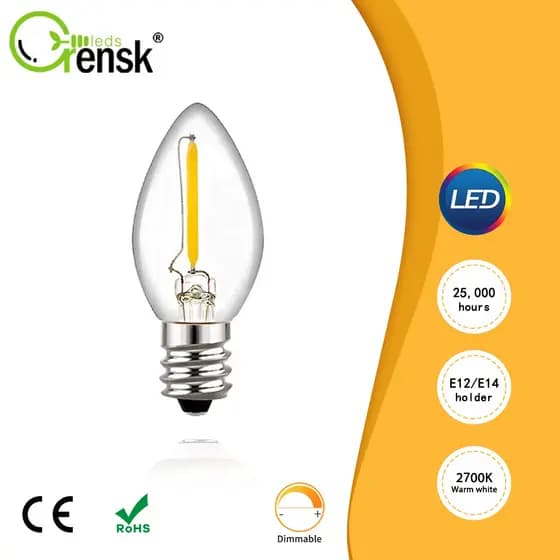E12 E14 Retro ​ Lâmpada LED 220V C7 Vela De Vidro 0.5W De Filamento De Economia De Energia Mentol Lampu