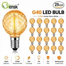 25 Unidades G40 LED Lâmpadas Edison E12 24V À Prova D'água Regulável 2700K Âmbar Branco Quente Lâmpada Globo De Substitu