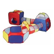 Barraca 5 em 1 Gigante com 2 tuneis 1piscina de bolinhas com cesto 1 toca e 1 tenda
