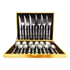 Kit Faqueiro Maleta De Talheres Inox 24 Peças Com Dourado