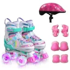 Patins Infantil Roller 4 Rodas Ajustável Leds Nas Rodinhas