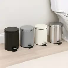 Lixeira Inox Redonda com Pedal – 3L, 5L ou 12L | Várias Cores: Preto / Cinza / Branco / Aço Brilhoso