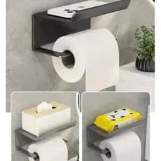 Suporte Papel Higiênico Banheiro Aço Inox Premium + Porta Objetos Celular Power Bank Fone de Ouvido