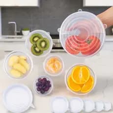 Kit 6 Tampas Silicone Reutilizaveis Vedantes Multiuso Protetoras Alimentos Copos Protege Veda Tudo