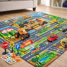 Kit Tapete Cidade Ruas Pista + 2 Carrinhos + Placas Trânsito Brinquedo Educativo Infantil Crianças