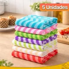 Kit 5 Panos de Limpeza Microfibra 30x30cm Listrados Multiuso Alta Absorção Reutilizáveis