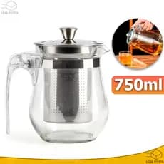Chaleira De Vidro Borossilicato 750ml Bule Com Infusor de Aço Inox Com Tampa Para Chá