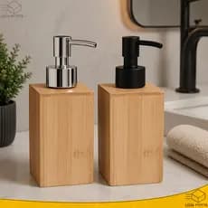 Dispenser Porta Sabonete Líquido de Bambu Detergente Para Cozinha Lavabo Banheiro Moderno
