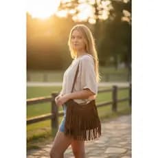 Bolsa de ombro festival boho franjas camurça