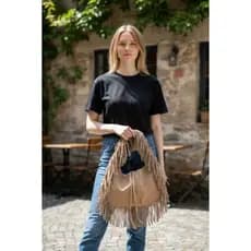 Maxi Bolsa Franja Camurça Bolsa Grande  meia lua  INVERNO