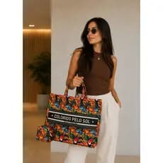 KIT Bolsa sacola praia/academia+ porta moedas colorido estampado