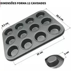 Forma para Cupcake e Pão de Queijo 12 Cavidades - Aço Carbono