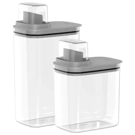 Kit 2 Dispenser 1.5L + 2.3L Transparentes Lavanderia Armazenamento Grãos Cereais Amaciante Sabão