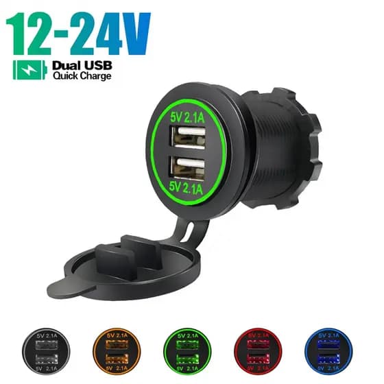 Tomada De Carregador USB Duplo Para Carro 12V-24V Saída À Prova D'água 4.2A Rápido RV Boat Marine Motorcycle