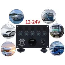 Painel De Interruptor LED De 5 Gangues 12V Saída De Energia 4.2A Carregador USB Duplo Combinação De Voltímetro Digital Para Camper Marine De Barco
