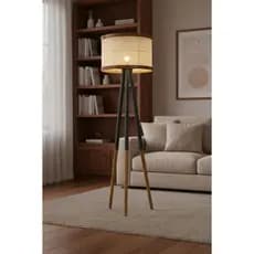 Abajur Luminária De Chão Tripé Decorativa Para Sala E Quarto Pés de Madeira Rústica Natural