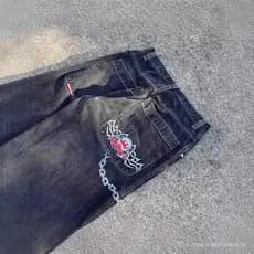 JNCO jeans retrô Hip-Hop solto jeans masculino gótico cintura média calças largas roupas de rua