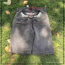 Crânio americano bordado Retro solto praia verão rua moda Y2K Denim shorts Harajuku shorts casuais
