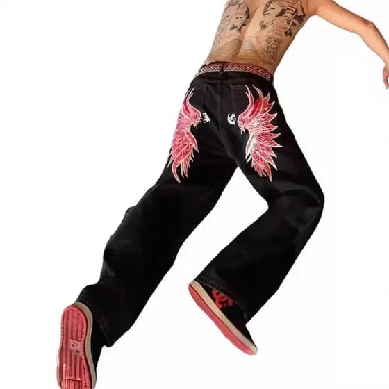 Casual Y2K gótico moda impressão Retro Hip Hop solto jeans calças de perna larga jeans de cintura alta