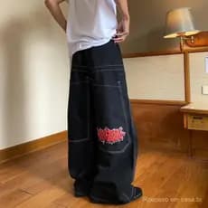 High Street JNCO Padrão Bordado Jeans hiphop Hip Hop Solto Casual All-Match Largo @-