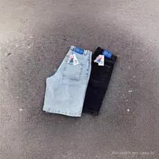 E-commerce Street Polar Big Boy Denim Shorts Y2K Calças Hip Hop Cartoon Gráfico Bordado Retro Azul