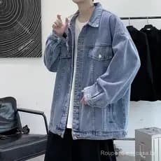 Jaqueta jeans masculina outono solta bf estilo preguiçoso roupas bonitas primavera outono versão coreana na moda ins jaq