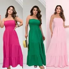 Vestido Feminino Longo Lastex Tomara Que Caia Tecido Duna
