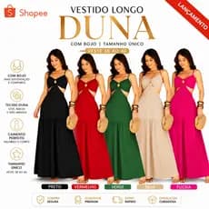 Vestido Longo Feminino Elegante De Argola Tem Bojo Forro Modelo Alcinha Regulável Moda Verão