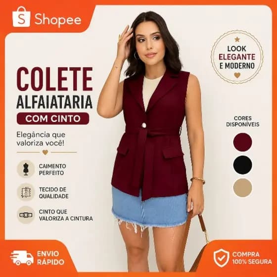 Colete Feminino Comprido tecido alfaiataria tendencia 2026