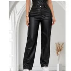 Calça Pantalona Feminina  Couro Fake Wid Leg Tendencia Luxo Balada