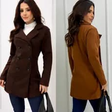 Casaco  lã Batida Sobretudo Feminino Inverno C/ Botões Gola Dobável Flanelado Moda