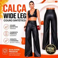 Calça Feminina Pantalona Couro Fake Wide Leg Tendência Luxo Balada Look Casual Envio Rapido