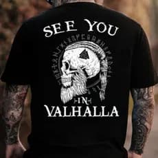 Camisa Masculina Algodão Viking See You Valhalla Estampa Costas Lançamento