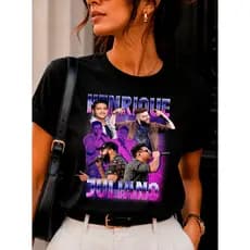 Camiseta Algodão Unissex Henrique e Juliano Dupla Serteneja Camisa Casual T-Shirt Plus Size G1 G2 G3