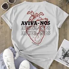 Camiseta Feminina "Senhor Aviva Nós" T-Shirt Cristã Fé Jesus Estilo Gospel Algodão Plus Size