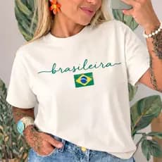 Camiseta Feminina Brasileira com Bandeira do Brasil Moda Casual Fashion