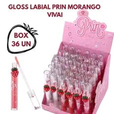 Gloss Labial Prin Morango | Box com 36 Unidades | Brilho Infantil e Teen | Maquiagem em atacado