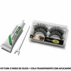 Kit Cílios Postiços 3D 2 Pares + Cola Transparente Waterproof com Aplicador | Volume Natural Maquiagem