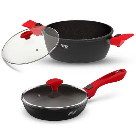 Panelas Ichef Ultra Family Size 24cm, Sauté Petit 20cm com Tampas de Vidro Vermelha Ichef