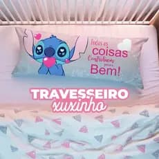 Travesseiro De Corpo Com Fronha Xuxinho Fibra Silicone Luxo Decoração Com Ziper 0.90x0.30cm Stitch