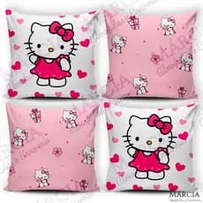 Kit 4 Capa para Almofada Fronha Quarto Sala Decorativas Zíper 0.45x0.45cm Infantil Da Hello Kitty