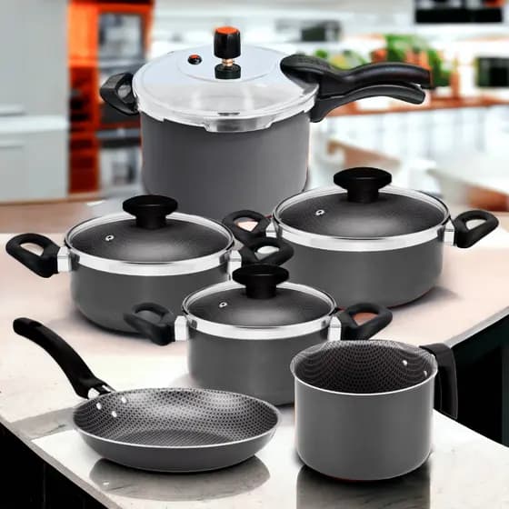 Kit 6 Peças Panelas Antiaderente + Panela de Pressão Externa 4,5L