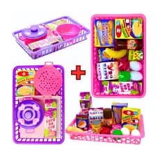 kit 2 x Brinquedo Mini Mercado e  Panelinha Infantil Interativo Comidinhas