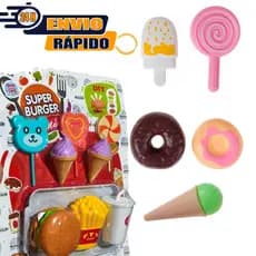 Super Kit Comidinhas Hamburguer Batata Frita Doces sorvete faz de conta Lanchonete Burger